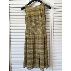 Liz Claiborne Dress Women's Size 10 Olive Green Brown Striped Midi‎ Career Retro
